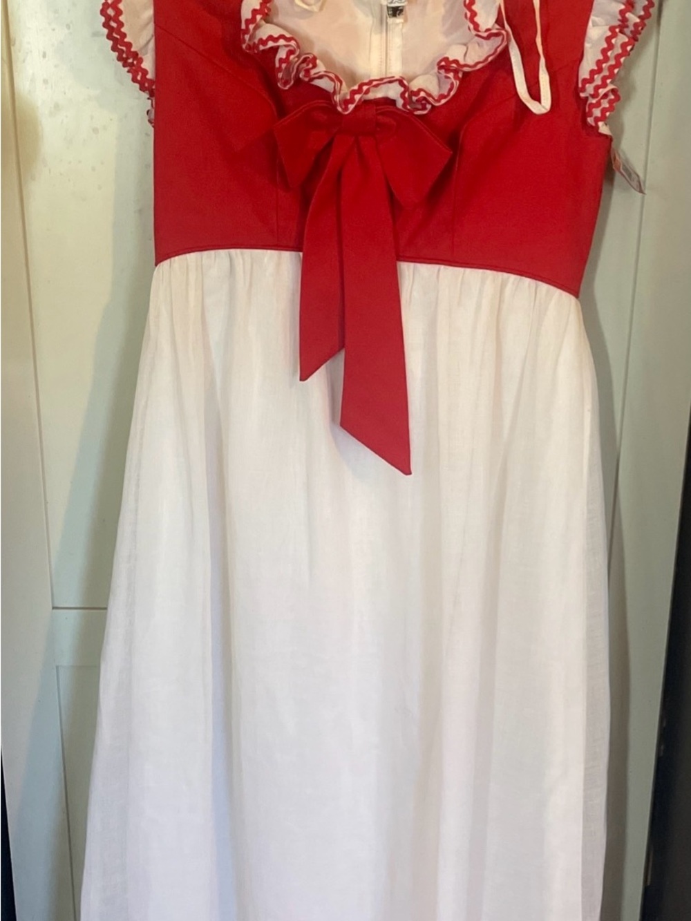 Red and White Maxi Dress with Bow Detail